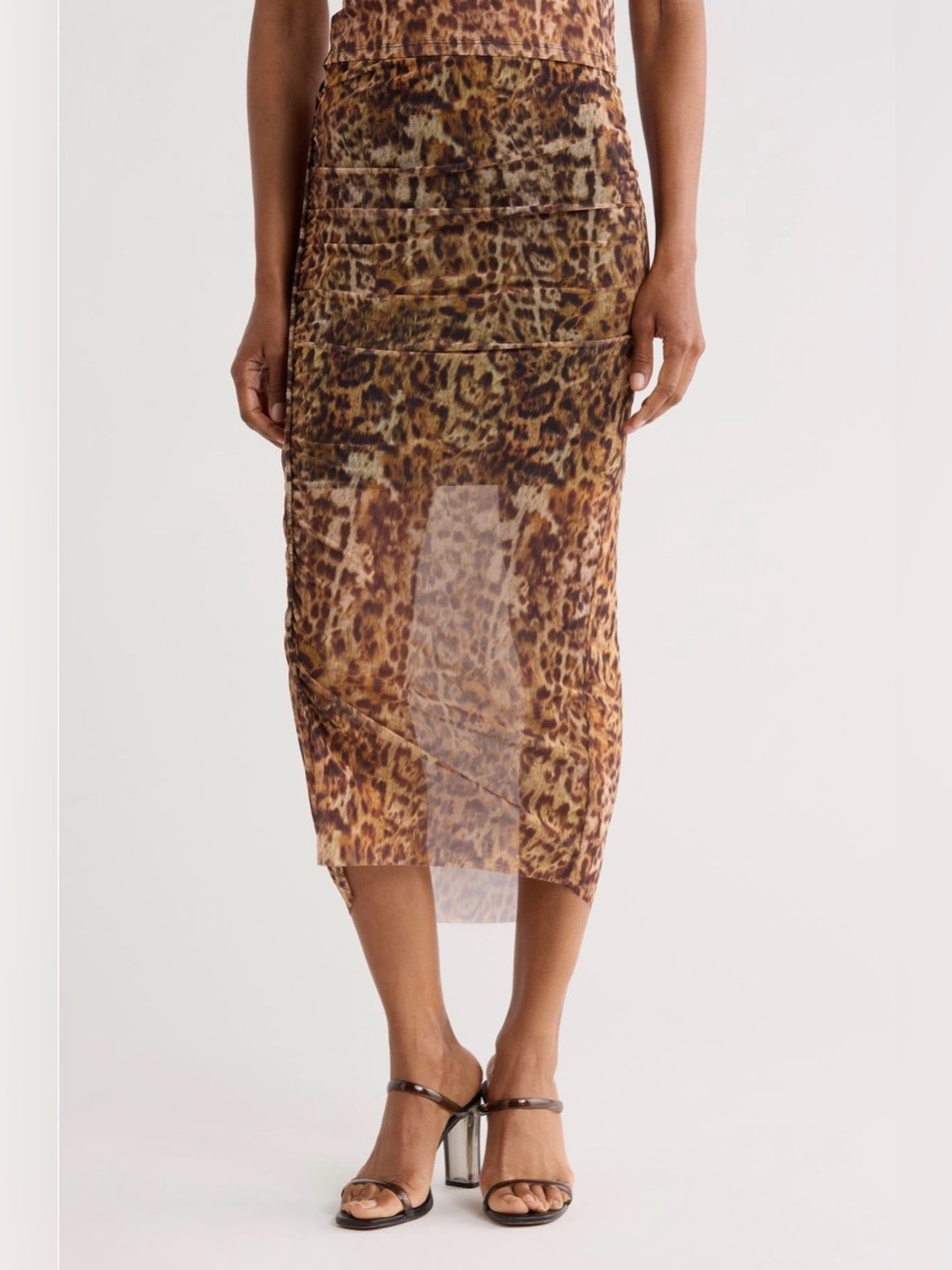 All Saints Nora Print Mesh Asymmetrical Sheer Midi Skirt